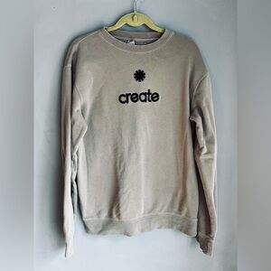 Beige Women’s Sweatshirt “Create” Artsy Size Medium Cotton